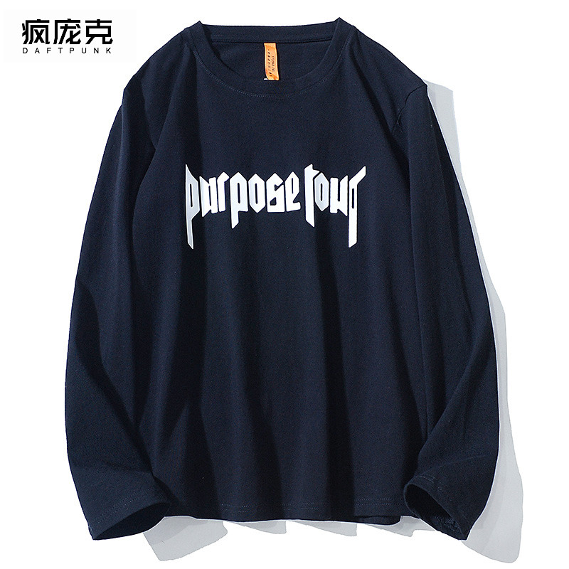 Europeu americano rua carta impressa de manga comprida camiseta masculina street Wear solto estilo bf Casual All-Match e