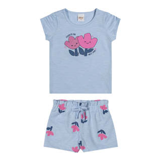 Conjunto Infantil Menina Flamê Floral Elian Azul em Oferta na Shopee