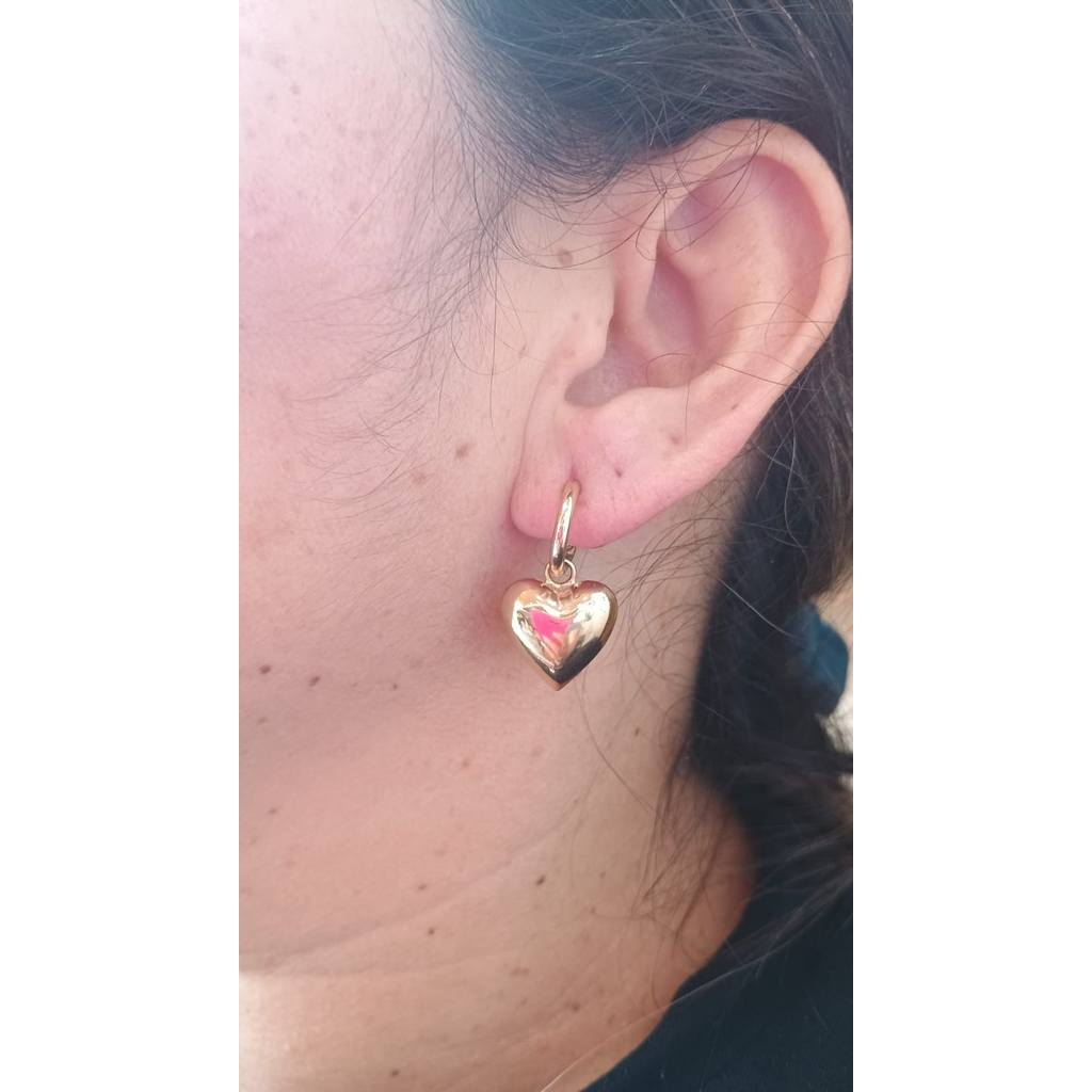 BRINCO ARGOLA CORAÇÃO FOLHEADO 18 K / ROMANEL ANTIALERGICO