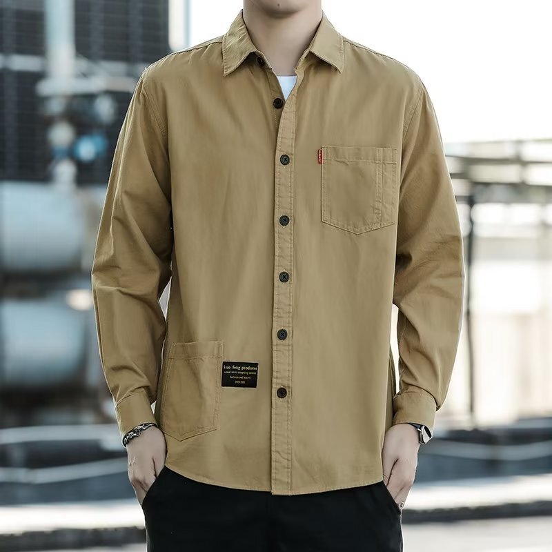 Camisa masculina de manga comprida algodão Workwear camisa masculina estilo japonês polegada camisa Casual solta jaqueta
