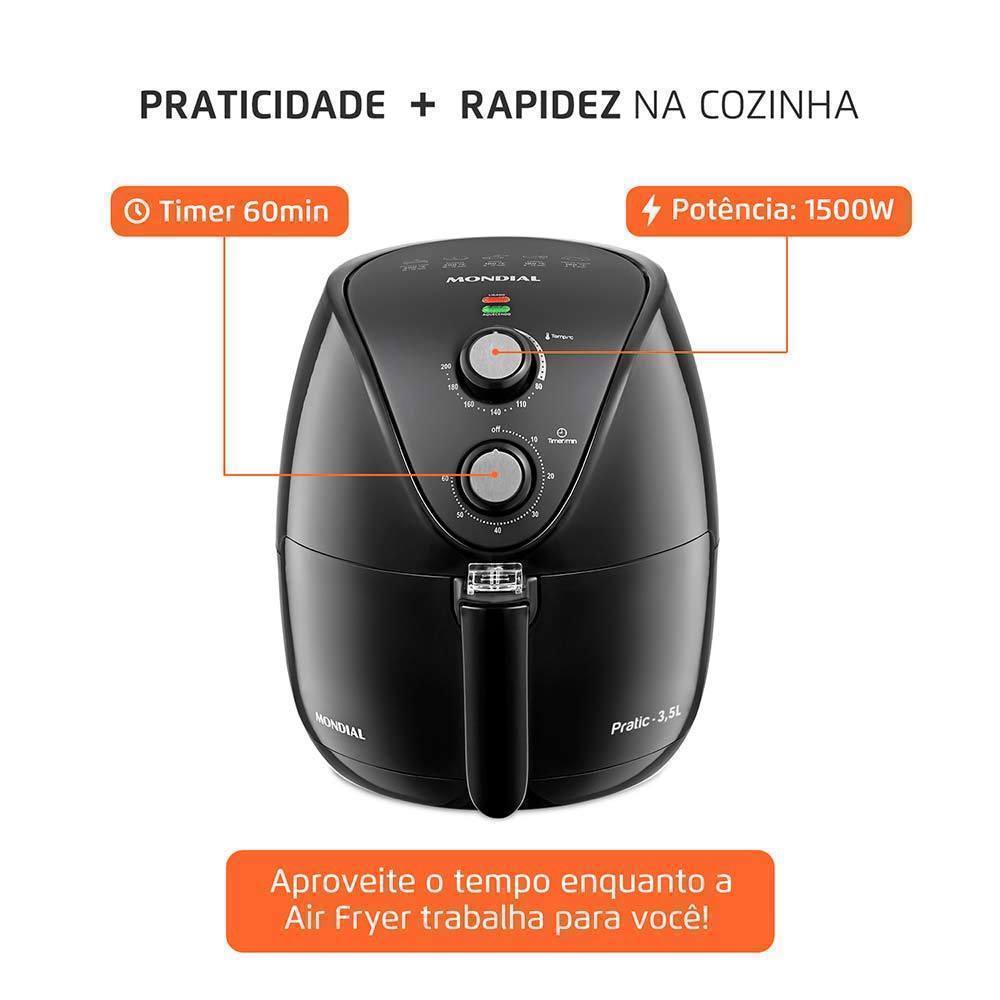 Fritadeira Air Fryer 3,5L Mondial AF35BF Preta 127V em Oferta na Shopee
