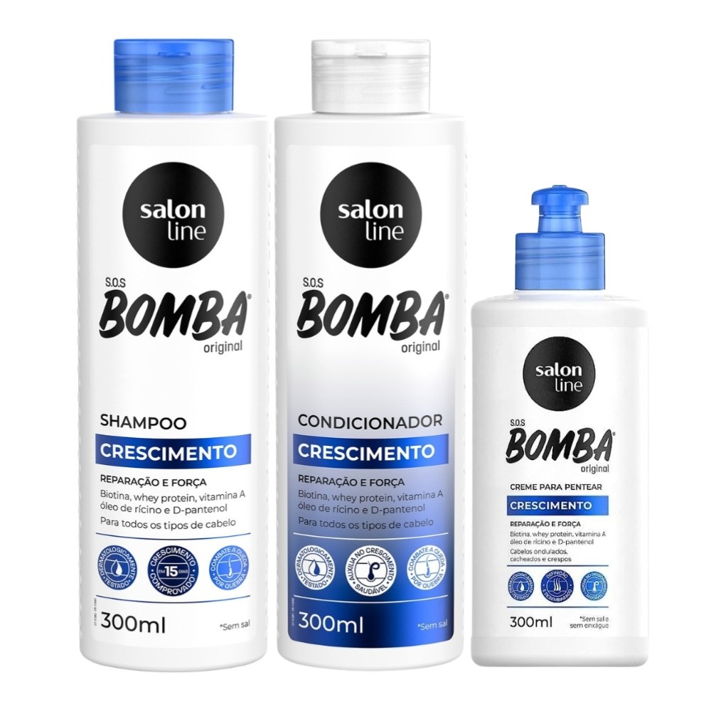 Kit Shampoo e Condicionador + Creme de Pentear SOS Bomba de Vitaminas Crescimento Salon Line
