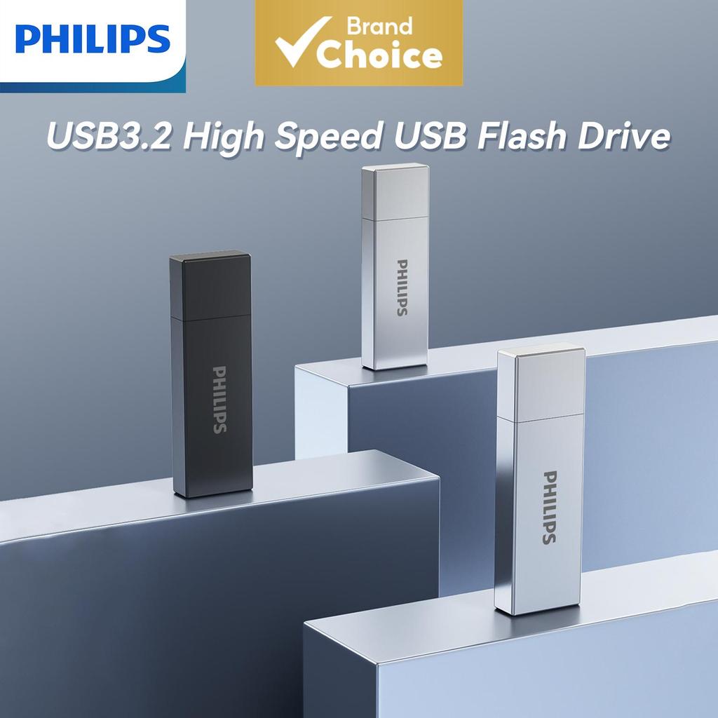 PHILIPS USB 3.2 Pen Drive 16GB 32GB 64GB 128GB 256GB Alta Velocidade Liga de Zinco com Tampa Protetora para PC e Laptop