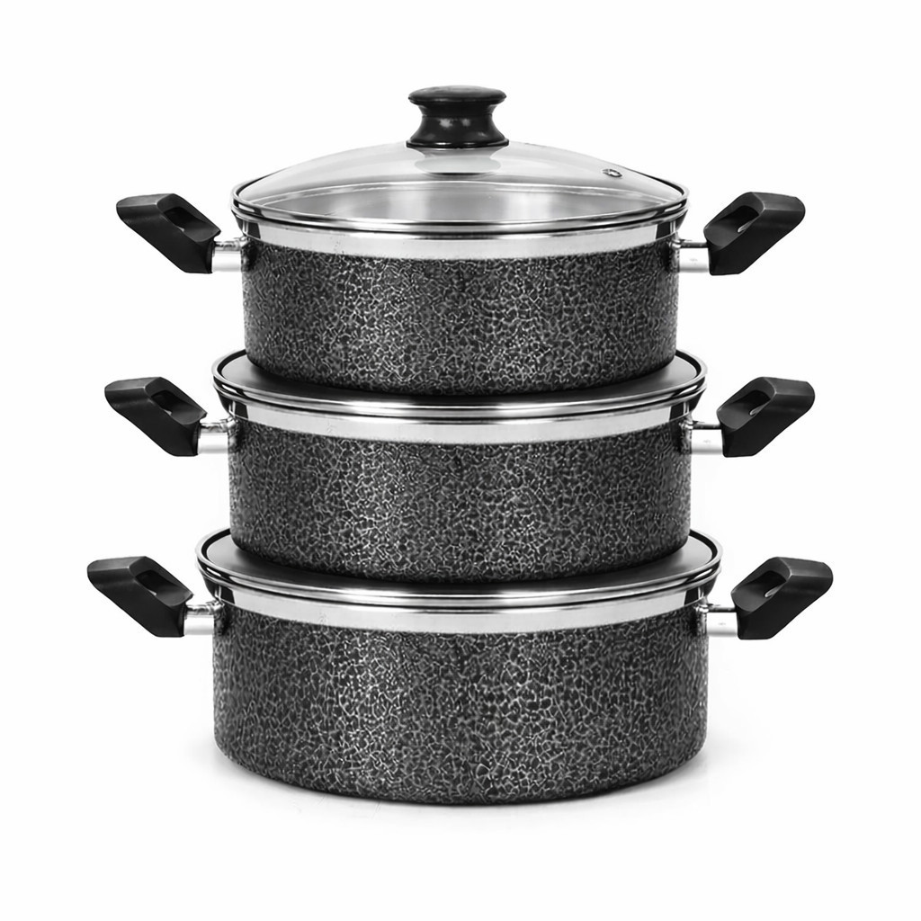 Kit Conjunto Jogo de Panelas Tampa de Vidro 3 Peças