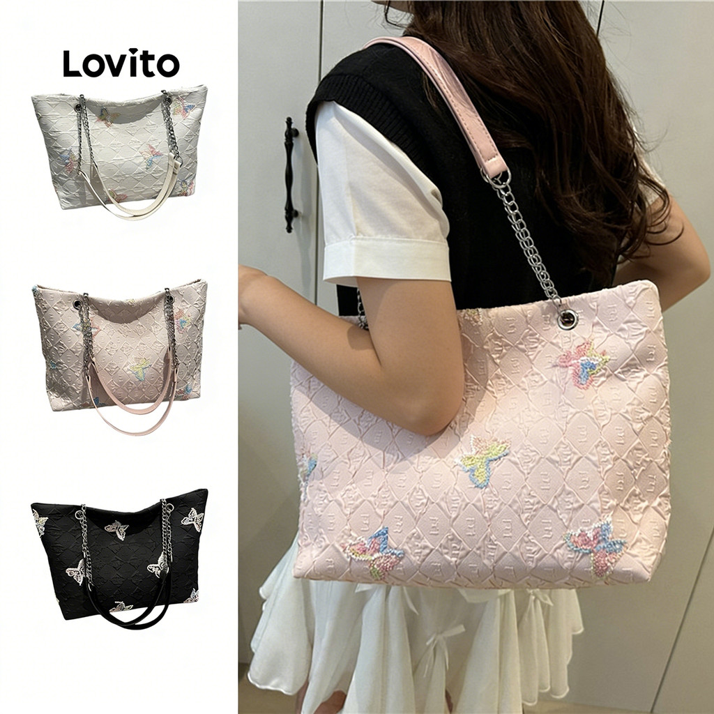 Lovito Bolsa De Ombro Feminina Estilo Escolar Com Estampa De Borboleta Grande E Com Ótima Capacidade LFA110100 em Oferta na Shopee