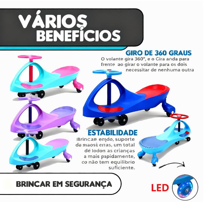 Super Car Passeio Infantil Com Led Suporta 100kg Que Gira 360° Menino Menina Andador em Oferta na Shopee