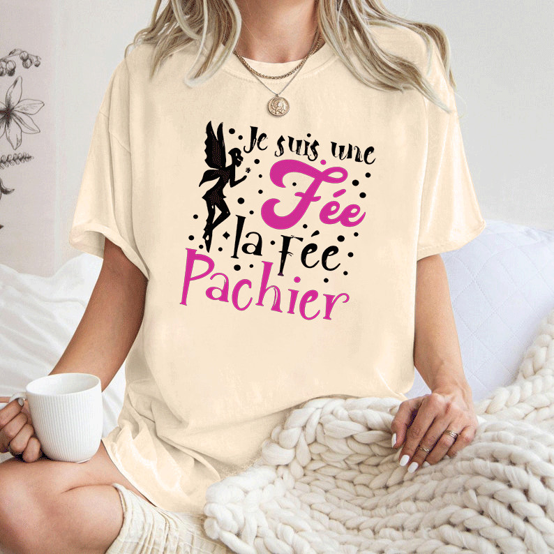 [Camiseta Premium Algodão Puro]LA Camiseta Feminina Adulto Curta Manga, Estilo Fada, Preto E Rosa, Algodão Puro