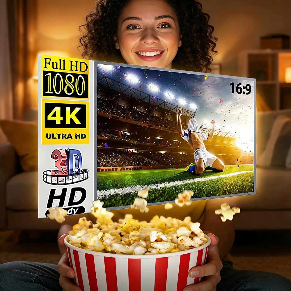 Tela Home Theater 16:9 – Anti-Luz, Moldura Preta 84-150 Polegadas, Furo Metálico Resistente