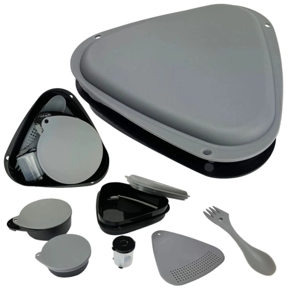 Kit Cozinha Compacto 6 em 1 Azteq para Camping, Viagem e Lazer com Prato, Garfo e Copo