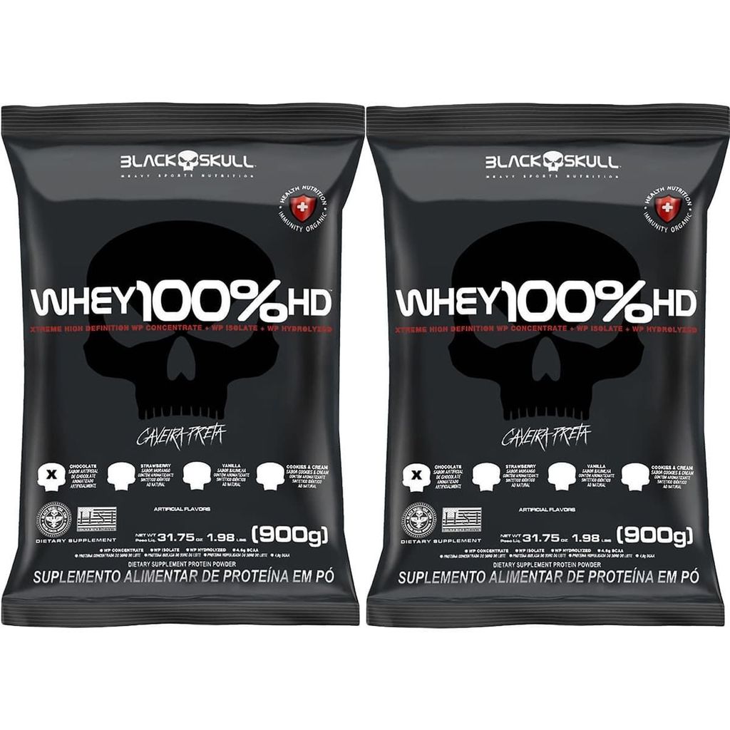 Kit 2X Whey 100% HD - 900g Refil Chocolate - Black Skull