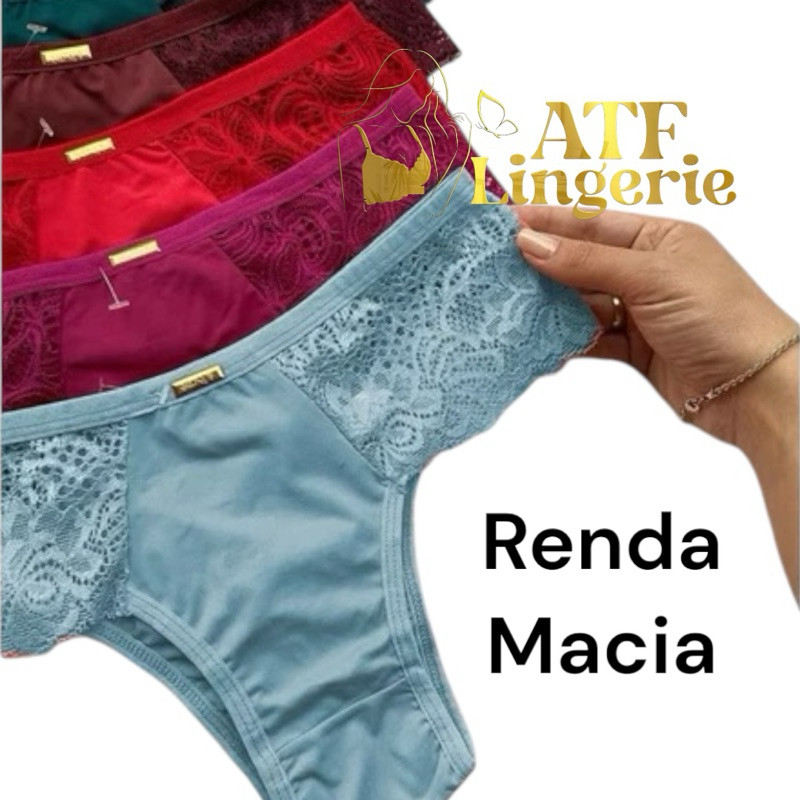 Kit Com 10 Calcinhas Renda Lateral Microfibra Premium e kit com 5 calcinhas de renda