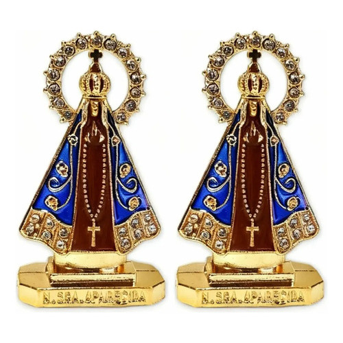 Kit 2 Santinha Nossa Senhora Aparecida Painel Carro Caminhão Dourado