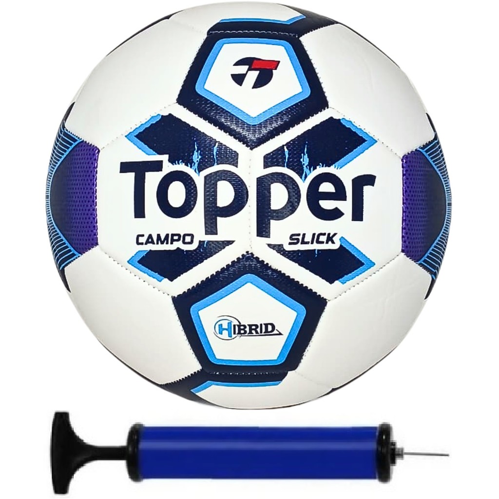 Bola Futebol Campo Topper Slick Hybrid Controle e Precisão + Bomba de Ar