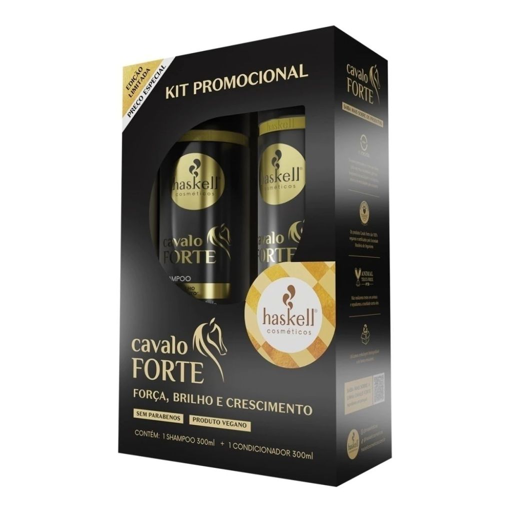 Kit Haskell Cavalo Forte Shampoo e Condicionador 300ml Força Brilho Crescimento Acelerado