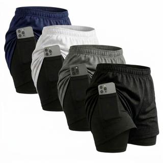 Shorts Feminino 2 em 1 Compressão Academia Corrida Fitness Conforto