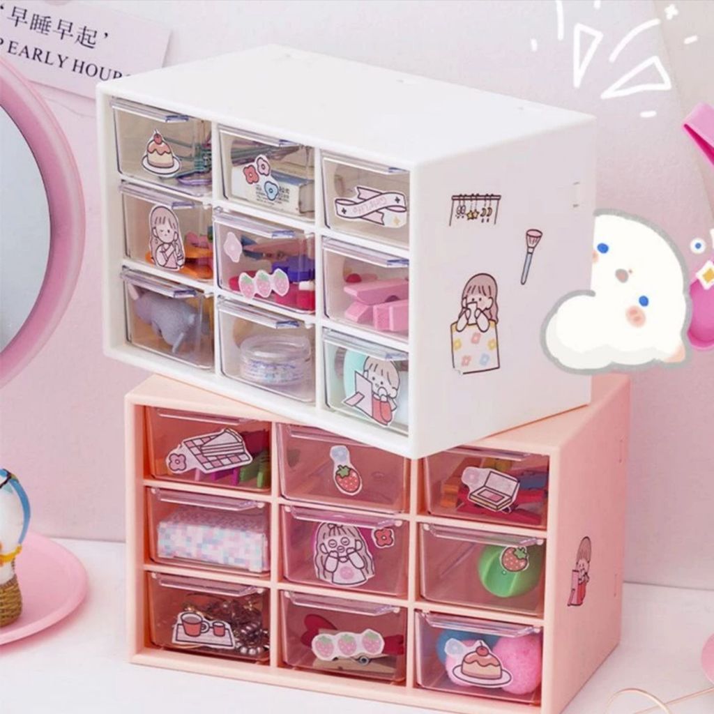 Mini Gaveteiro Organizador com 9 Gavetas para Papelaria e Mesa