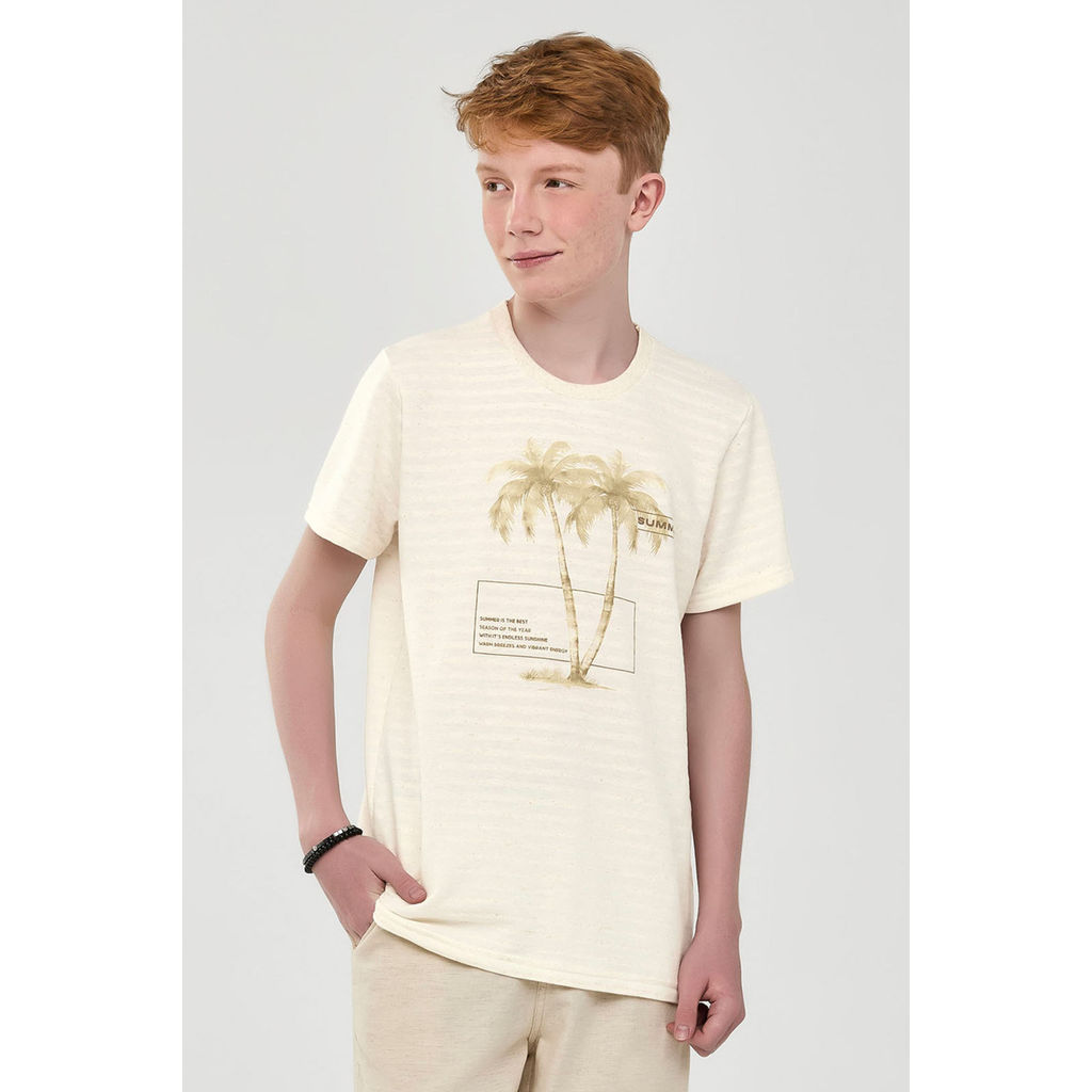 Camiseta Juvenil Menino Moletinho Linho Beats Bege