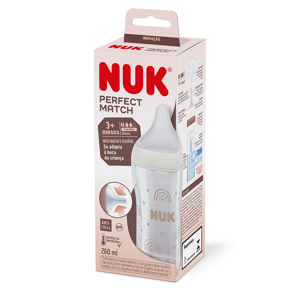 Mamadeira Nuk Perfect Match Bico de Silicone Fluxo Médio 3+ Meses 260ml em Oferta na Shopee