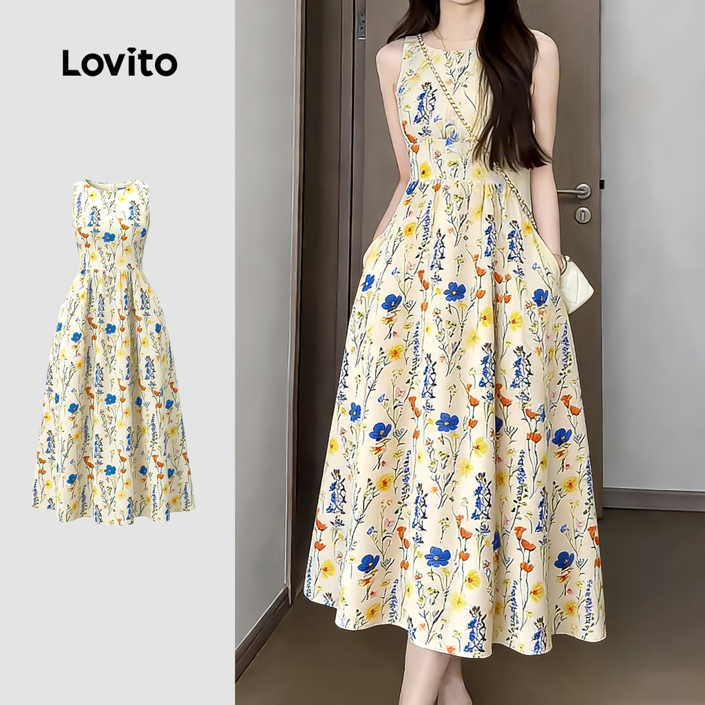 Lovito Vestido de Flores com Bolso e Estrutura Linha Romântico para Mulheres LK4AD022 em Oferta na Shopee
