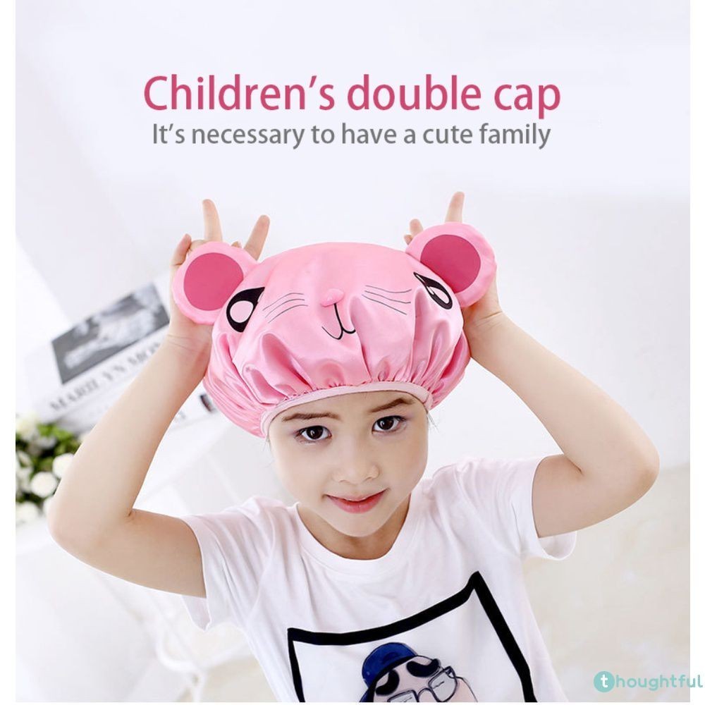 Touca De Banho Pensativa De Desenho Animado, Camada Dupla, à Prova D'água, Cor Fofa, Shampoo, Touca De Banho Infanti