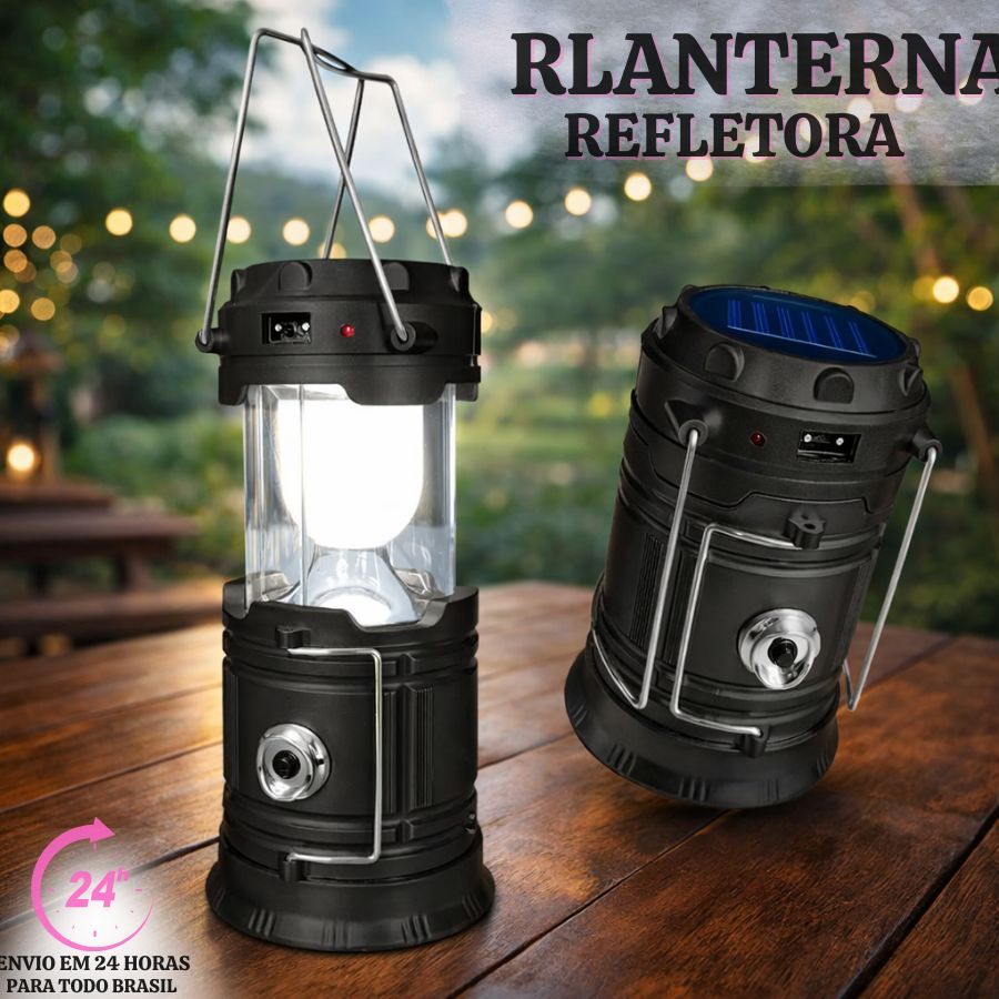 Lampião Luminária De Emergência Carregador Solar Camping Usb Led Lanterna