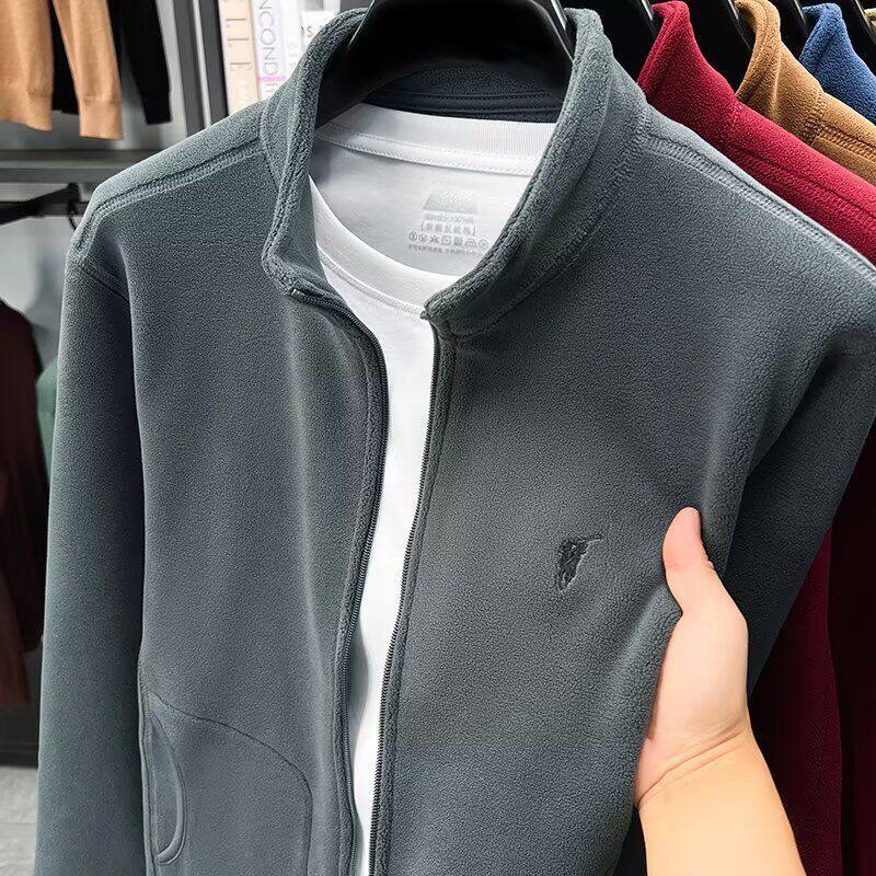 Cardigan de lã Polar masculino moletom topo Casual grosso casaco gola jaqueta outono inverno solto tamanho grande jaquet