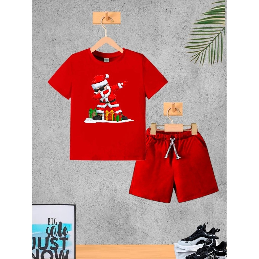 Camiseta + Short Conjunto Infantil Papai Noel Dab Conjunto De Bermuda Juvenil Conjunto De Bermuda Juvenil