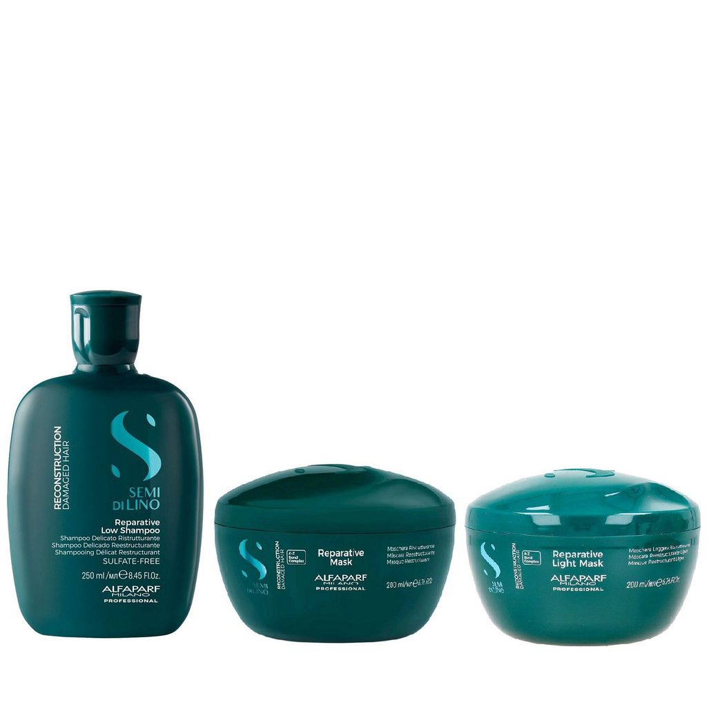 Kit Alfaparf Semi Di Lino Reconstruction - Shampoo 250ml + Máscara 200ml + Máscara Suave 200ml