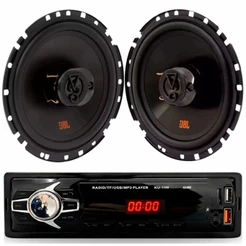 Kit Rádio Automotivo MP3 Kube KU 1100 Bluetooth + 2 Alto Falantes JBL 6 pol 6TRFX55 55W Potente