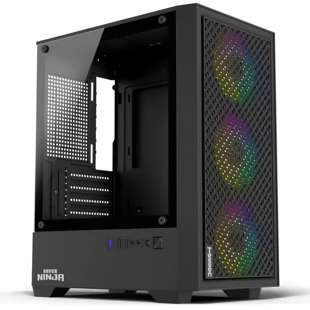 Gabinete Gamer Ninja Tessen, Mid Tower, Vidro Temperado, M-ATX,3 Fans Rainbow, Sem Fonte,GN-CS-MTBSF