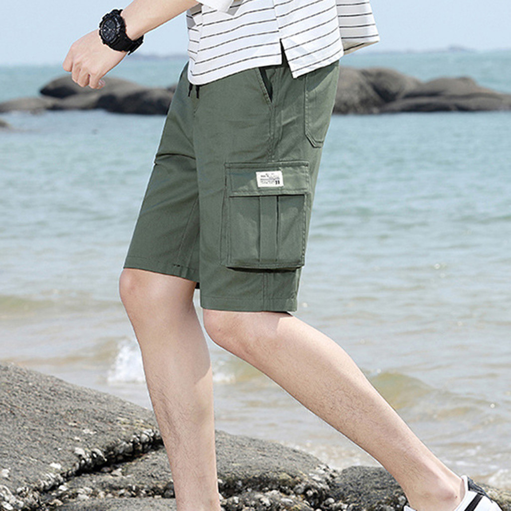 Shorts Cargo Casuais Masculinos Com Cintura Elástica E Respirável Bolsos Adequados Para Roupas De Reunião De Amigos