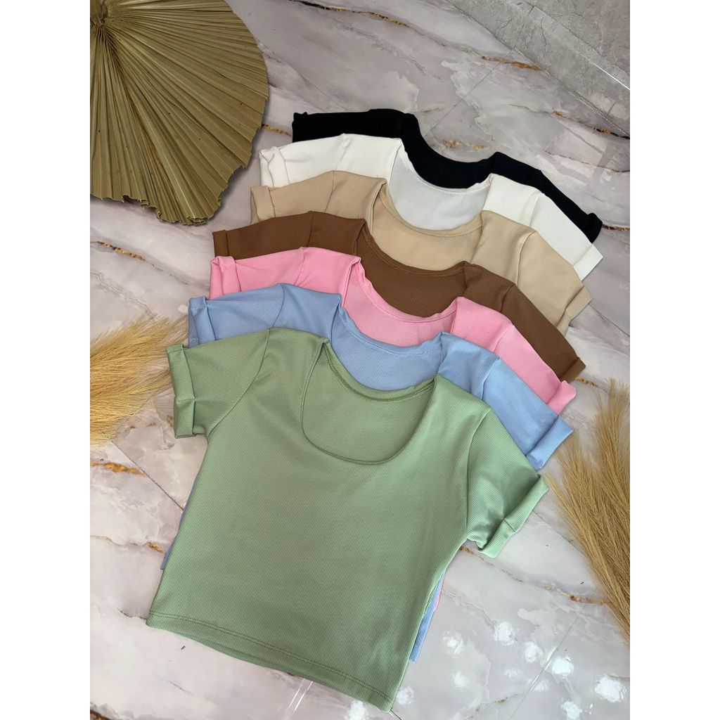 Blusa Feminina Canelada Básica Decote Quadrado Manga Curta Dia a Dia Casual Elegante Trabalho