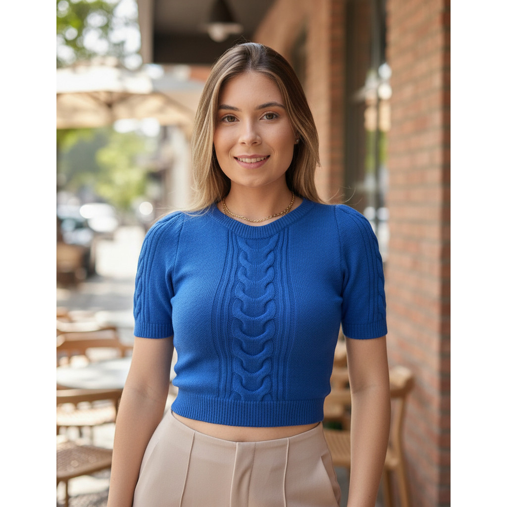 Cropet Blusa Trança Estilosa Feminina Tricot Modal Premium