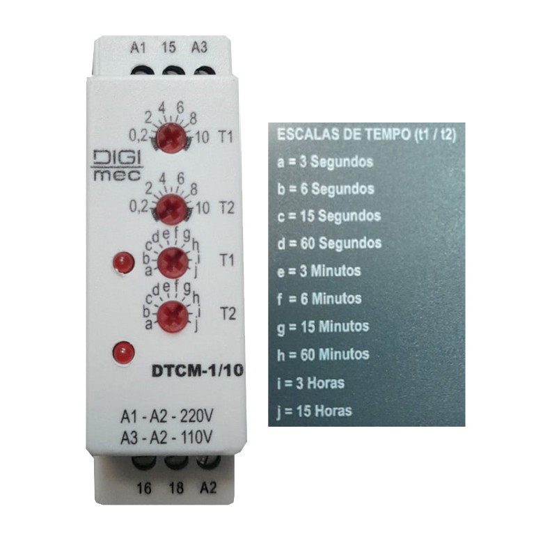 RELE TEMPO CICLICO MULT DTCM 1/10 110 220VCA PST DIGIMEC
