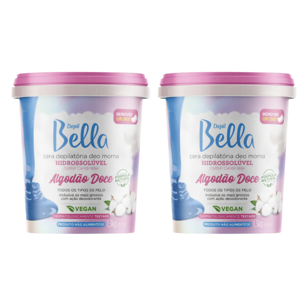 Kit Cera Depil Bella Hidrossolúvel Algodão Doce 1,3kg C/02