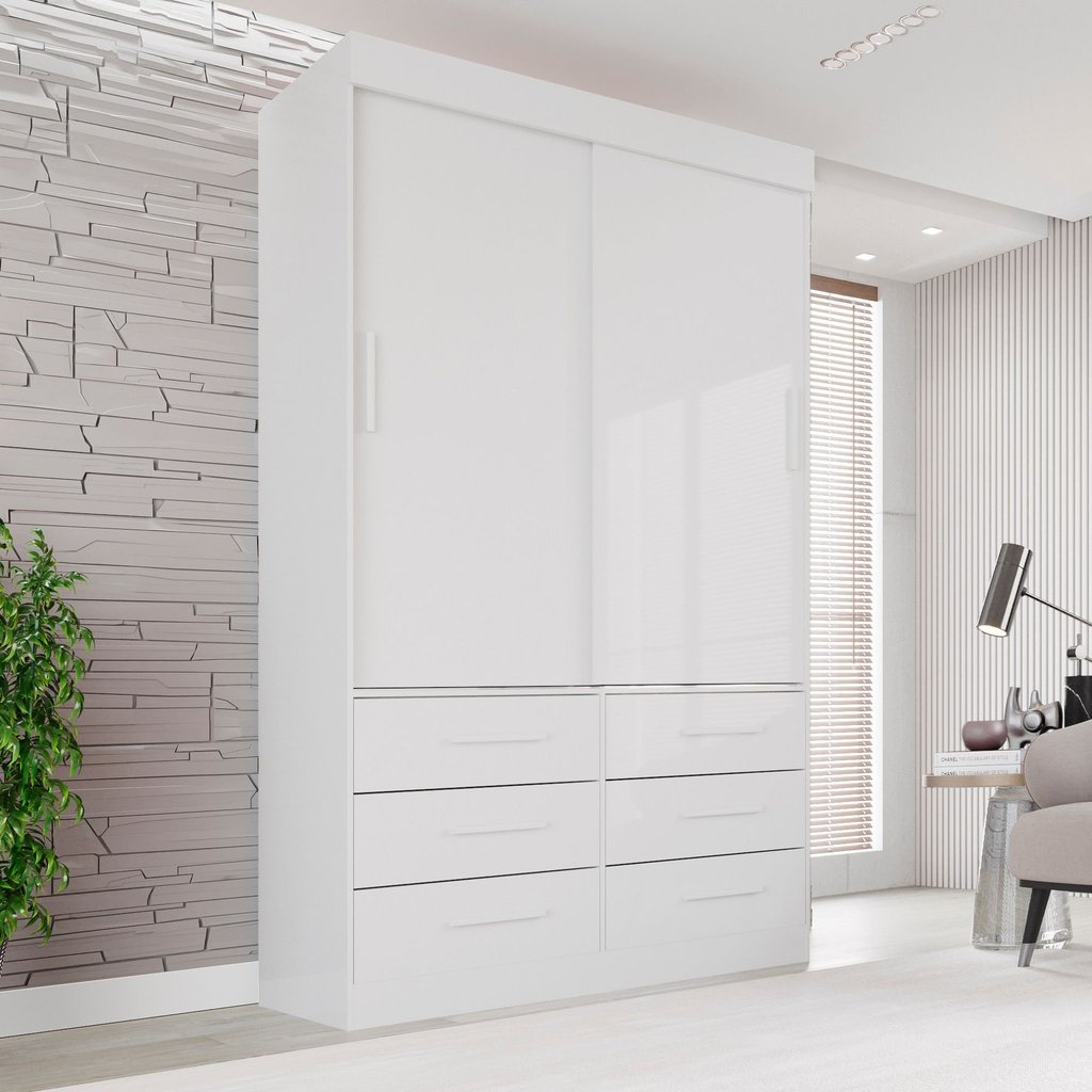 Guarda Roupa Solteiro 2 Portas 6 Gavetas Luana  Branco em Oferta na Shopee