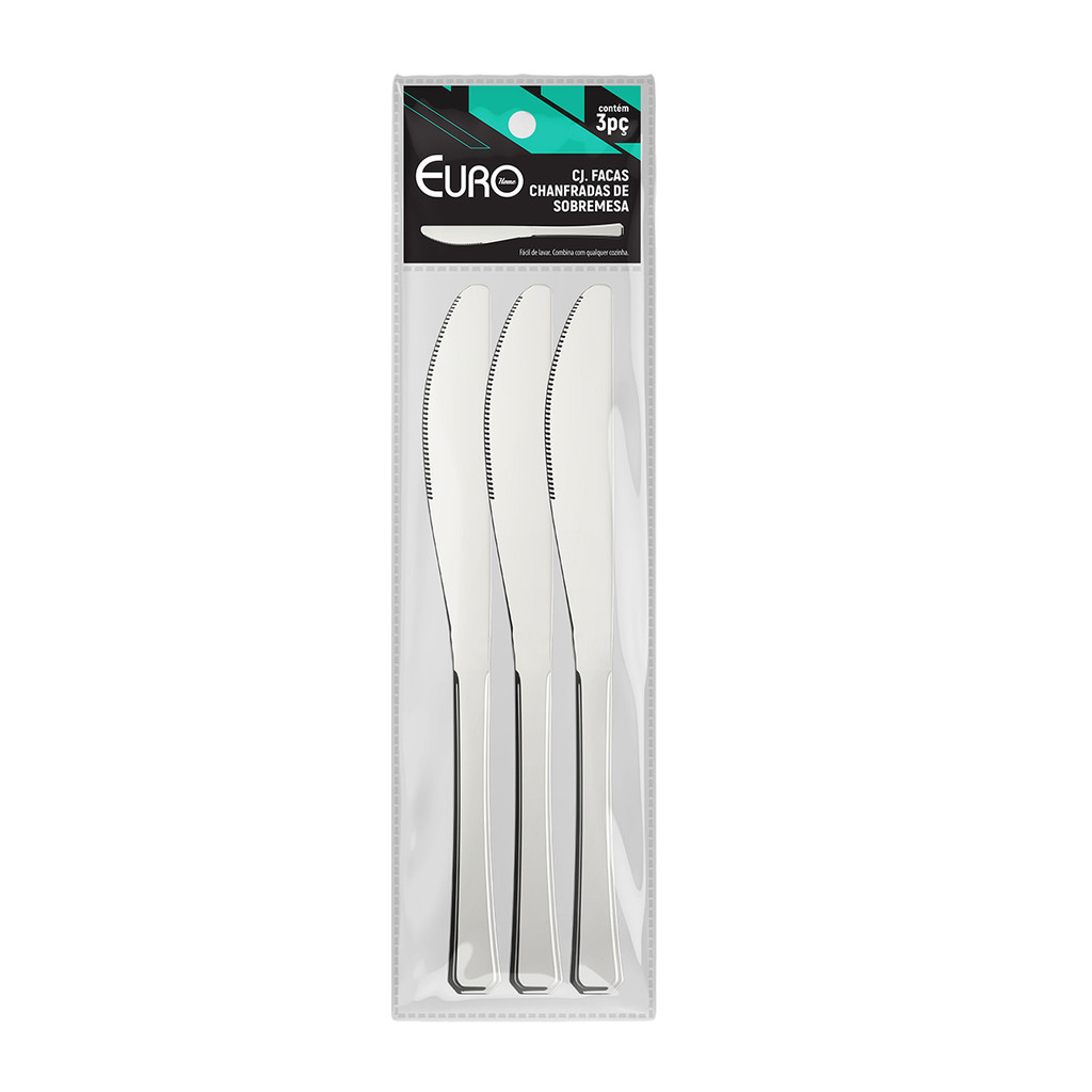 Imagem Kit 3 Facas Para Sobremesa Chanfradas Inox Doceria Cafeteria Buffet Restaurante Profissional
