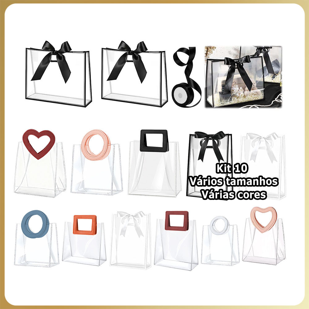Kit 10 Saco transparente com alça saco para presentes de aniversário saco para lembranças saco para presentes de festa
