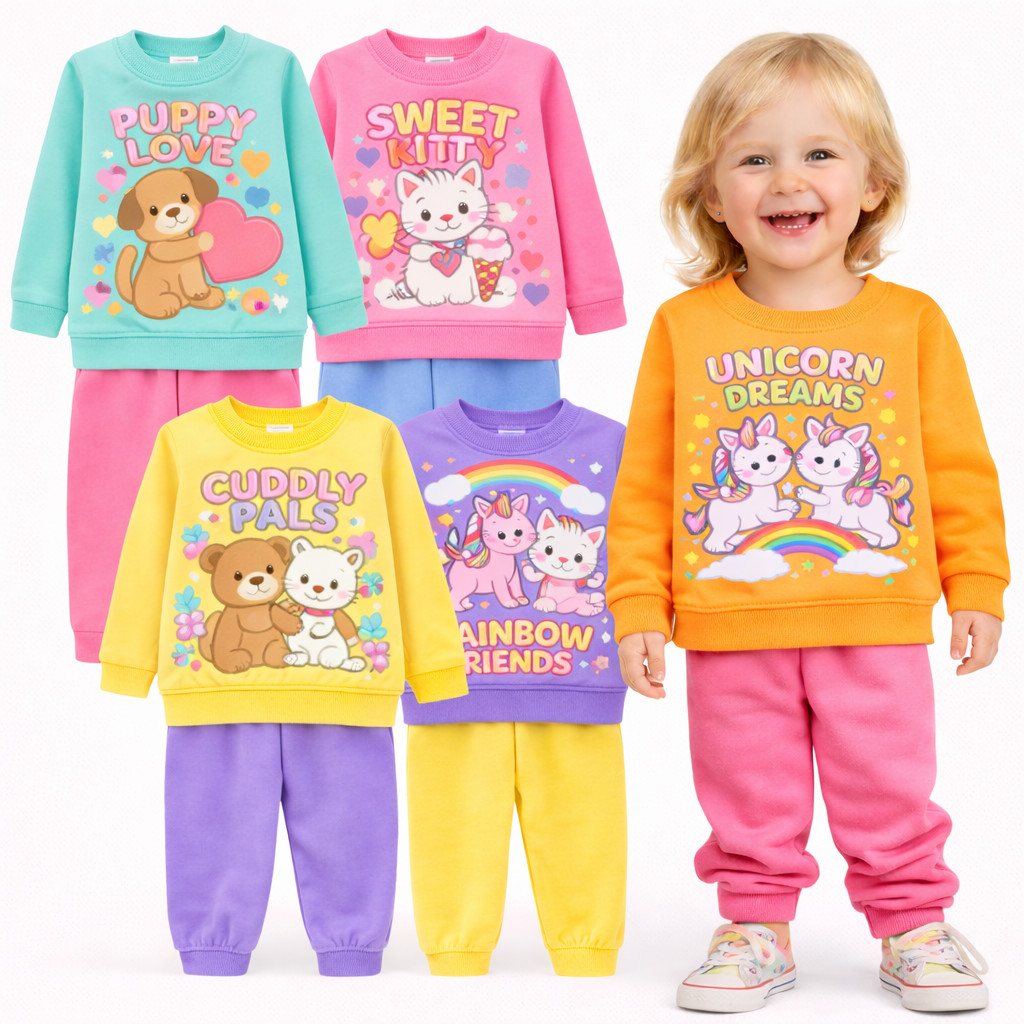 Kit Sortido 2 ou 6 peças de Moletom Infantil Menina Conjuntos Moletom Bebê Infantil Feminino INVERNO Menina Flanelado