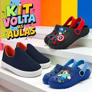KIT VOLTA AS AULAS , SANDALIA BABUCHE E TENIS CALCE FACIL PARA MENINOS em Oferta na Shopee