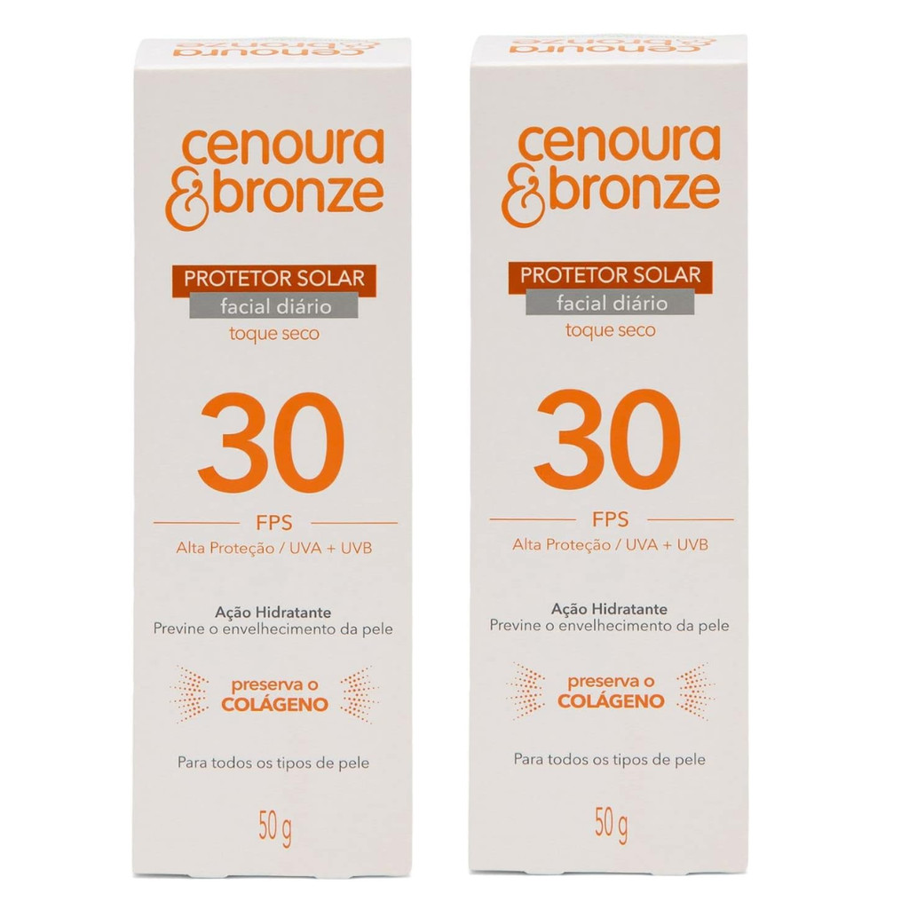 Kit Protetor Solar Facial Cenoura e Bronze 50mL FPS 30 - 02 unidades
