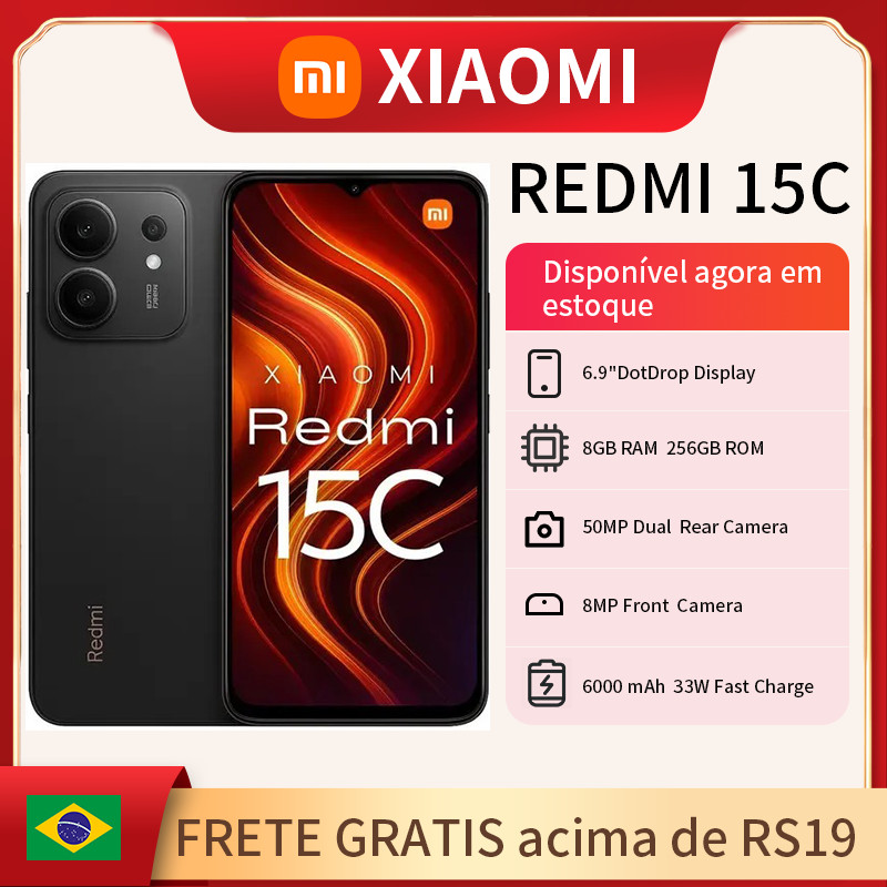 Celular Xiaomi Redmi 15C Dual SIM de 256GB 8GB RAM de 6.9" 50MP 8MP Bateria 6000mAh, Proteção IP64 Lançamento 2025