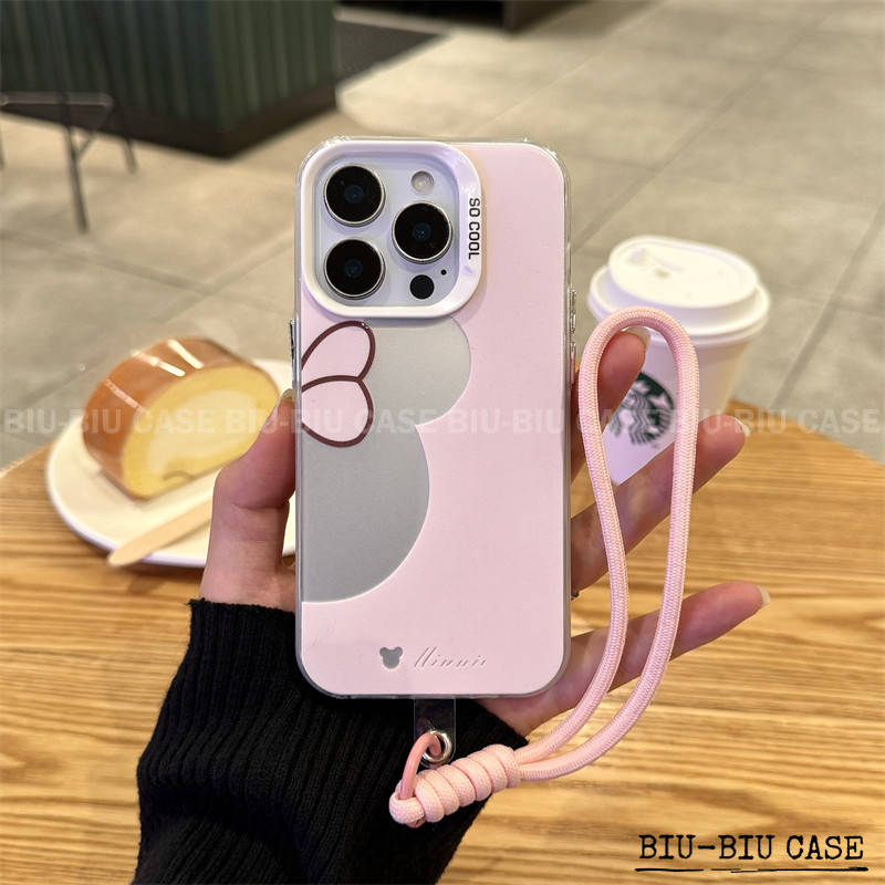 Capinha capa de Minnie de recorte para iPhone 17 11 12 13 15 14 16 Pro Max Xr Xs Max 7+ 8+ pulseira rosa Capa TPU choque