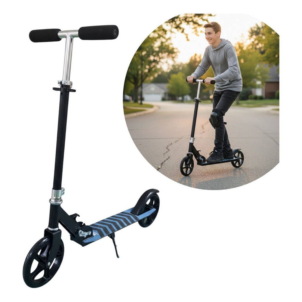 Patinete Infantil Juvenil Rodas PU 200mm Preto Para Passeio Lazer E Coordenação Motora Com Segurança