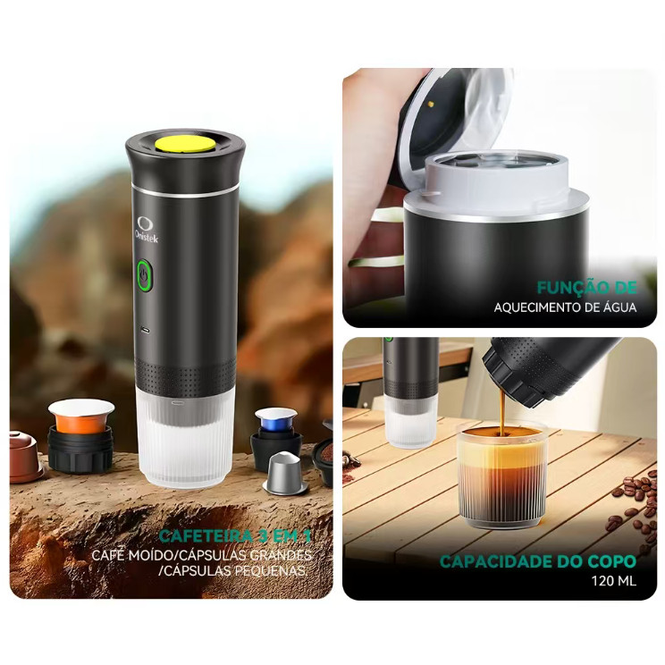Cafeteira Portátil Para Viagem Máquina De Café Expresso 3 em 1 Cafeteira cápsulas ou Café Moído