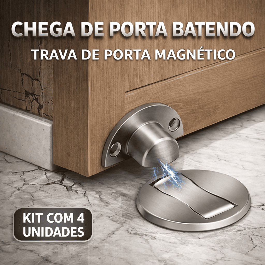Trava de Porta Magnética Slim  Aço Inoxidável com Amortecimento e Fixação Adesiva em Oferta na Shopee