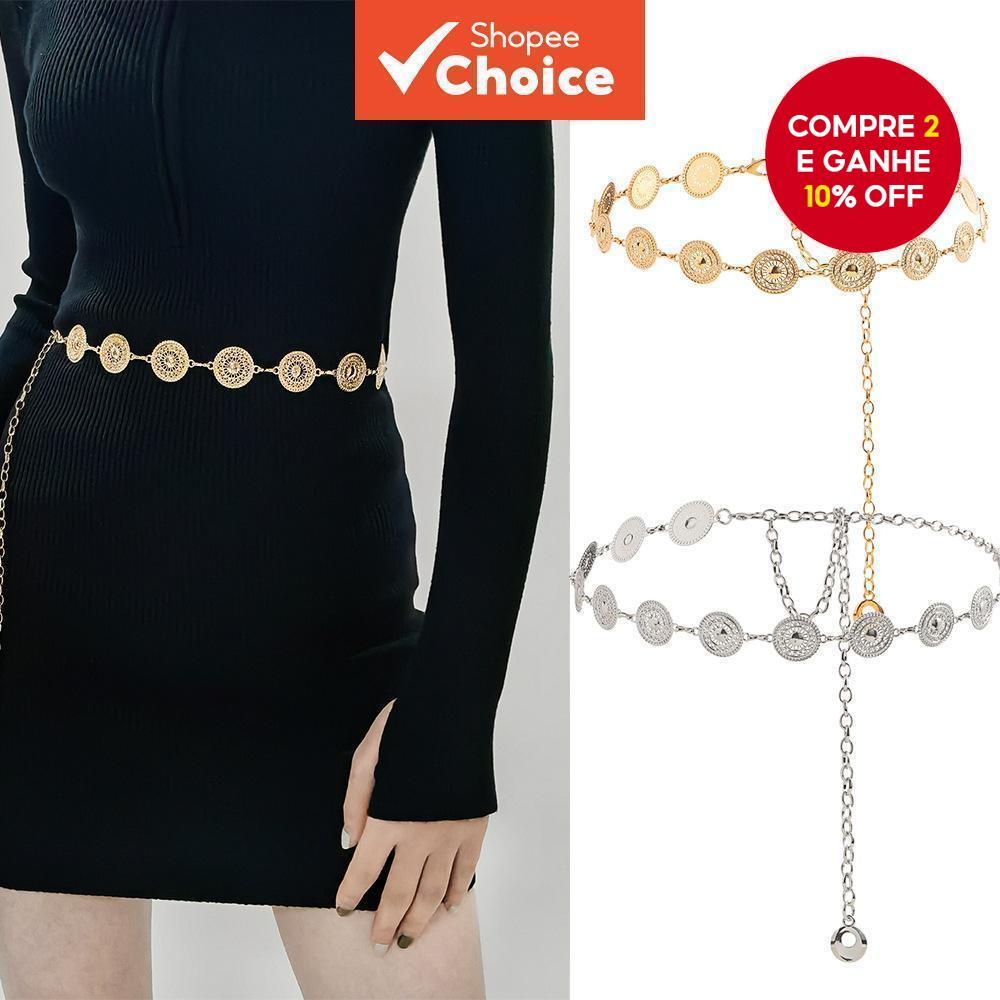 Corrente De Cintura De Metal Retrô Chique – Cinto Boêmio Ajustável Para Vestidos Vintage E Acessórios De Saia