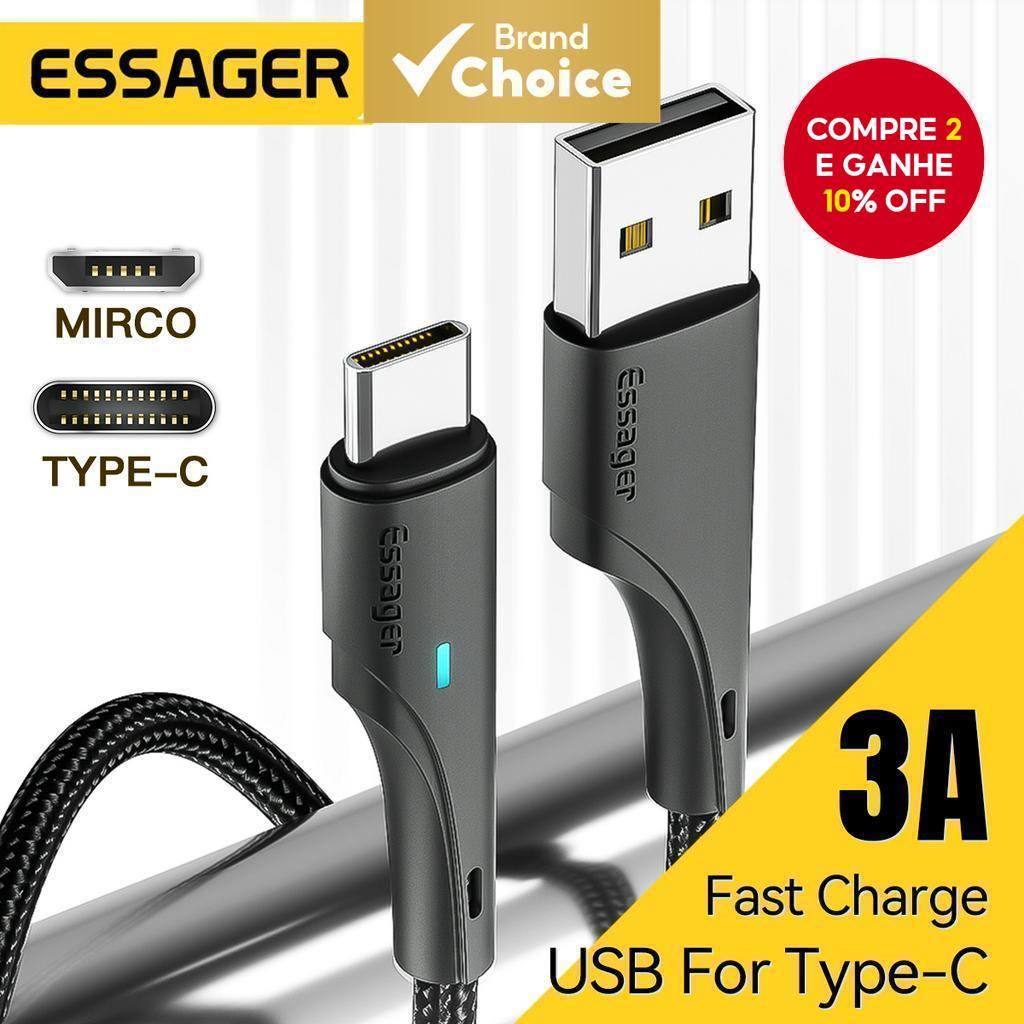 Essager 3A Tipo C/Micro/iP Usb 2m/3m Cabo de Dados de Carregamento Rápido 2 em 1 para Android
