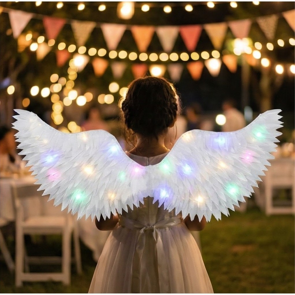 Asas de Anjo com Luz de LED Colorida para Crianças e Adultos Fantasia Festa Carnaval Penas Brilhantes Leve
