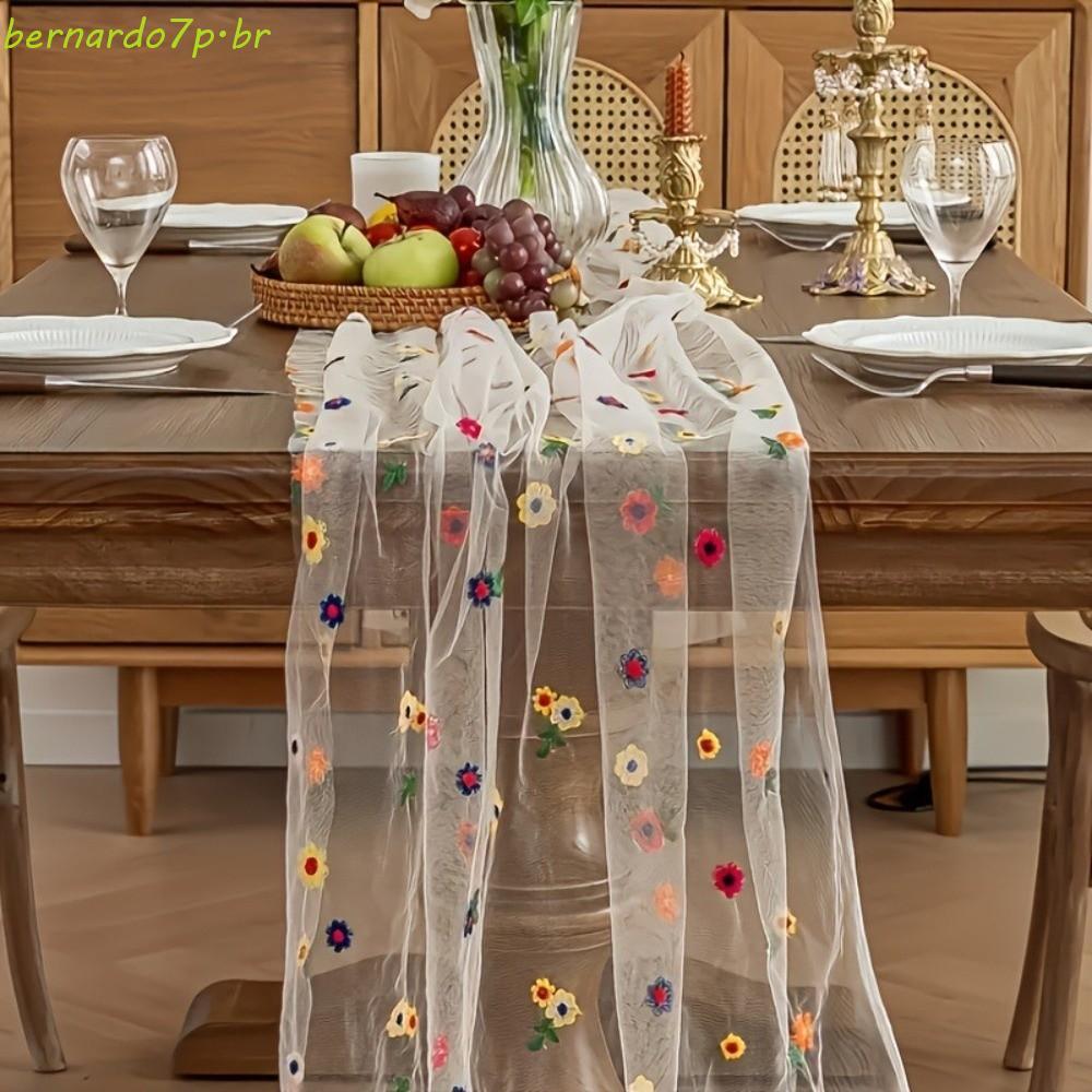 Corredor De Mesa Bordado Margarida BNARDO , De Tule Boho Vintage , Toalha Floral Longa Semitransparente em Oferta na Shopee
